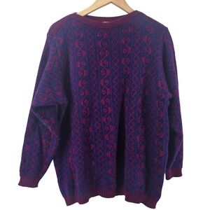 Aileen Too Sweater Womens 16W Purple Red Vintage Geometric Knit Crewneck USA